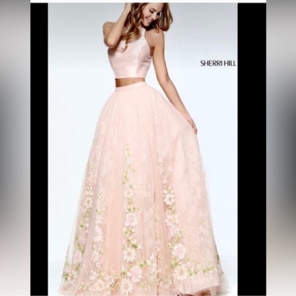 - Sherri Hill Rare Dress - Blush Floral Gown 51053 Woman Size 10 Retired Piece